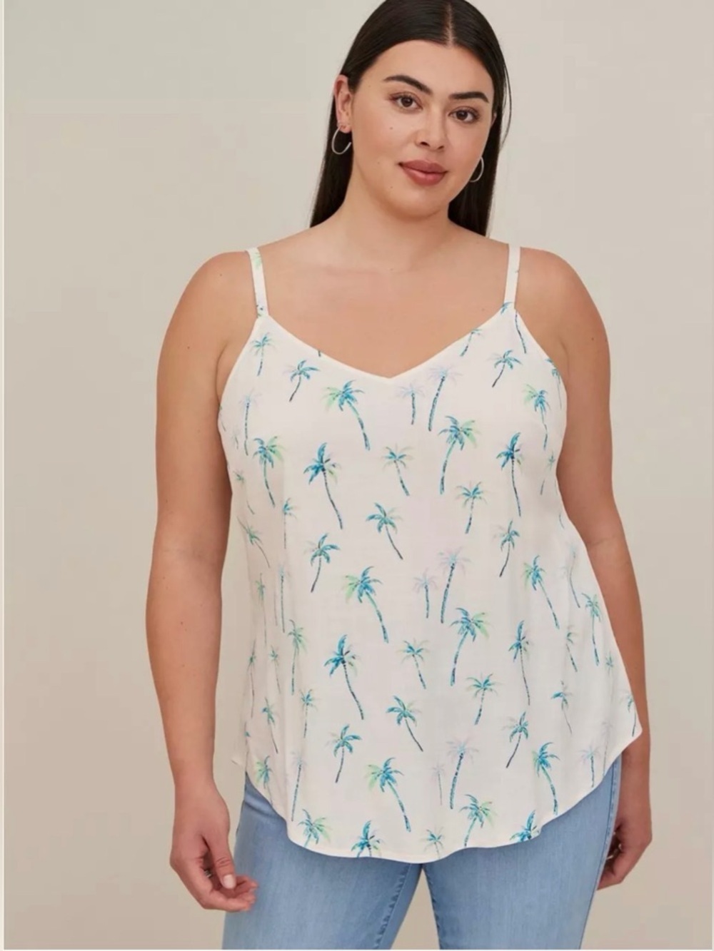 🆕Torrid - Ava Slub White Palm-Print V-Neck Cami with Teal Palms